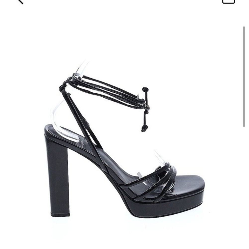 JEFFREY CAMPBELL WOMEN'S SQUARE TOE BLACK STRAP LACE UP HIGH HEEL PRESECCO 7.5